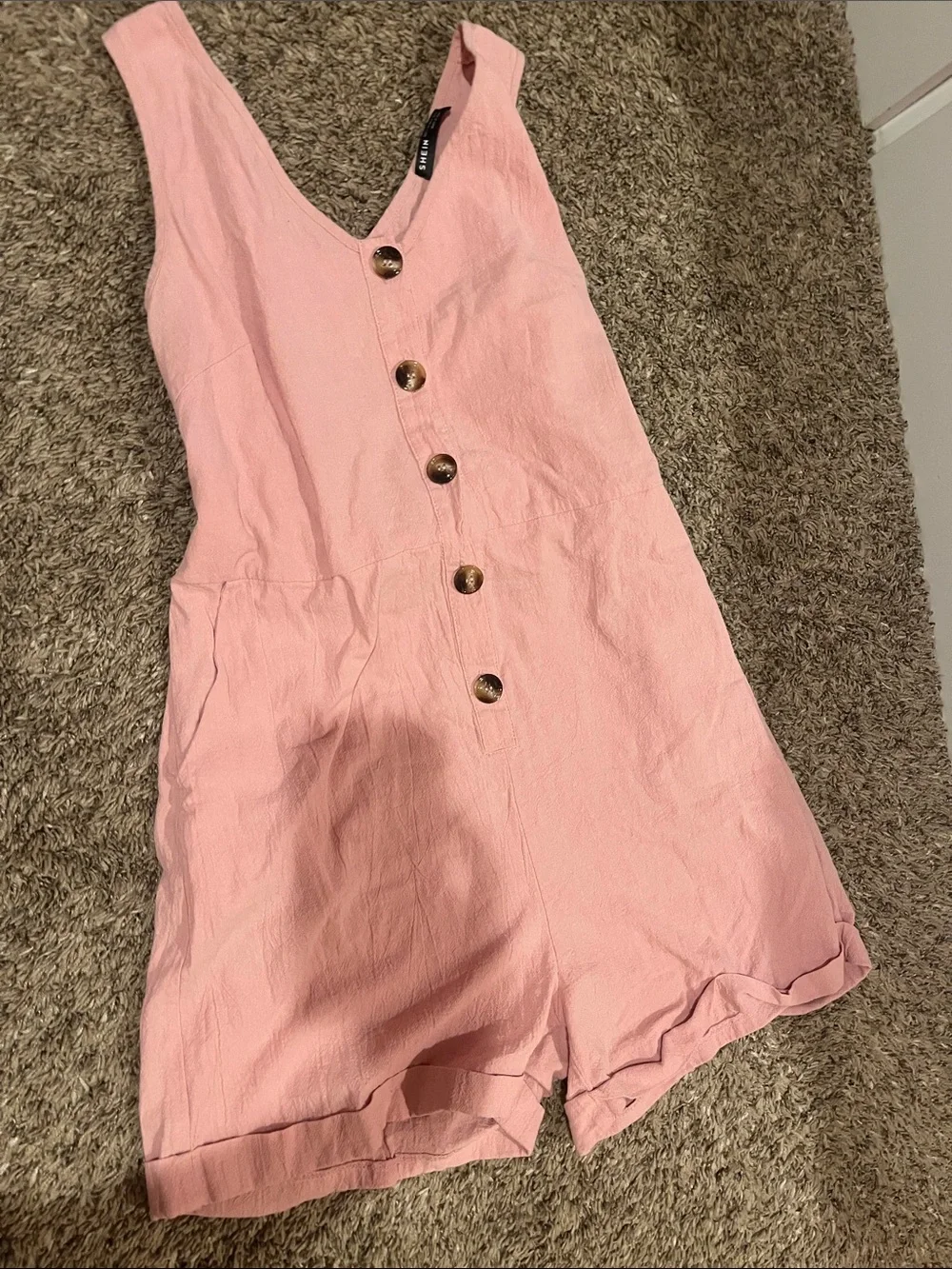 SHEIN Pink Button-Front Sleeveless Kids Romper (REMOVING SOON)